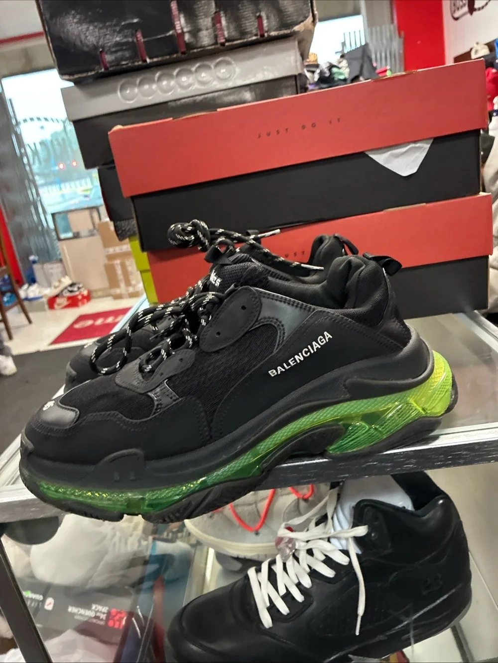Balenciaga Triple S Clear Sole Black/Green Low Top Sneakers 541624W090N EUR 45
